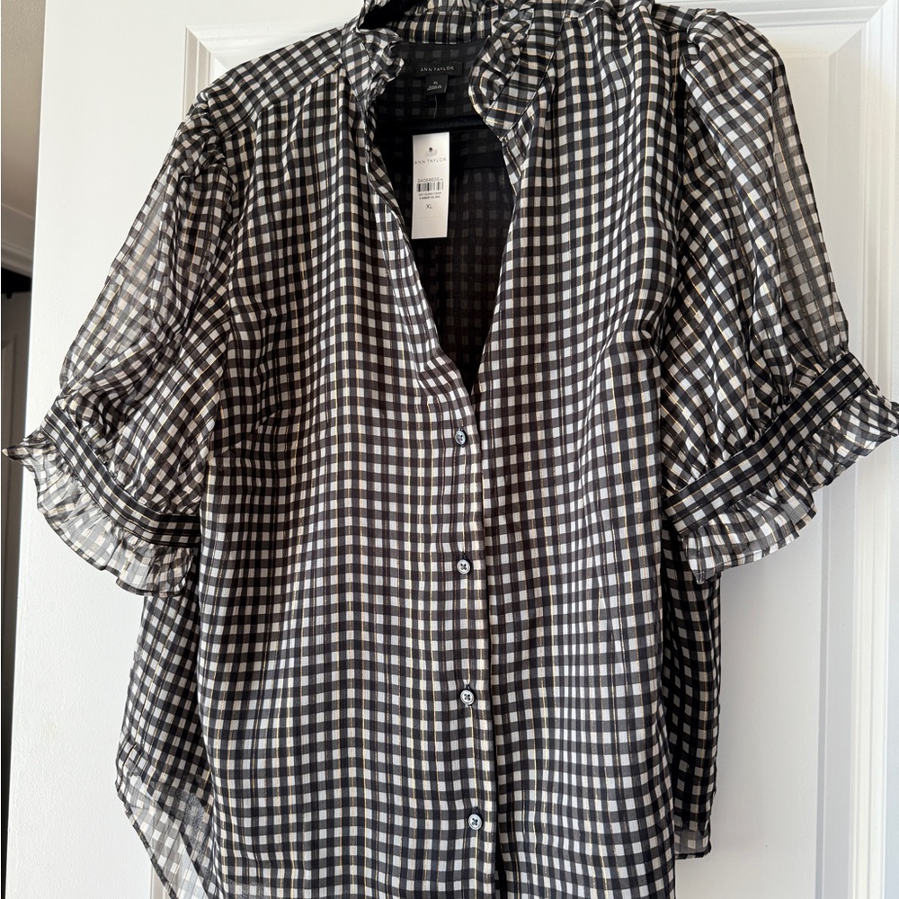 Ann Taylor Black and White Gingham Blouse